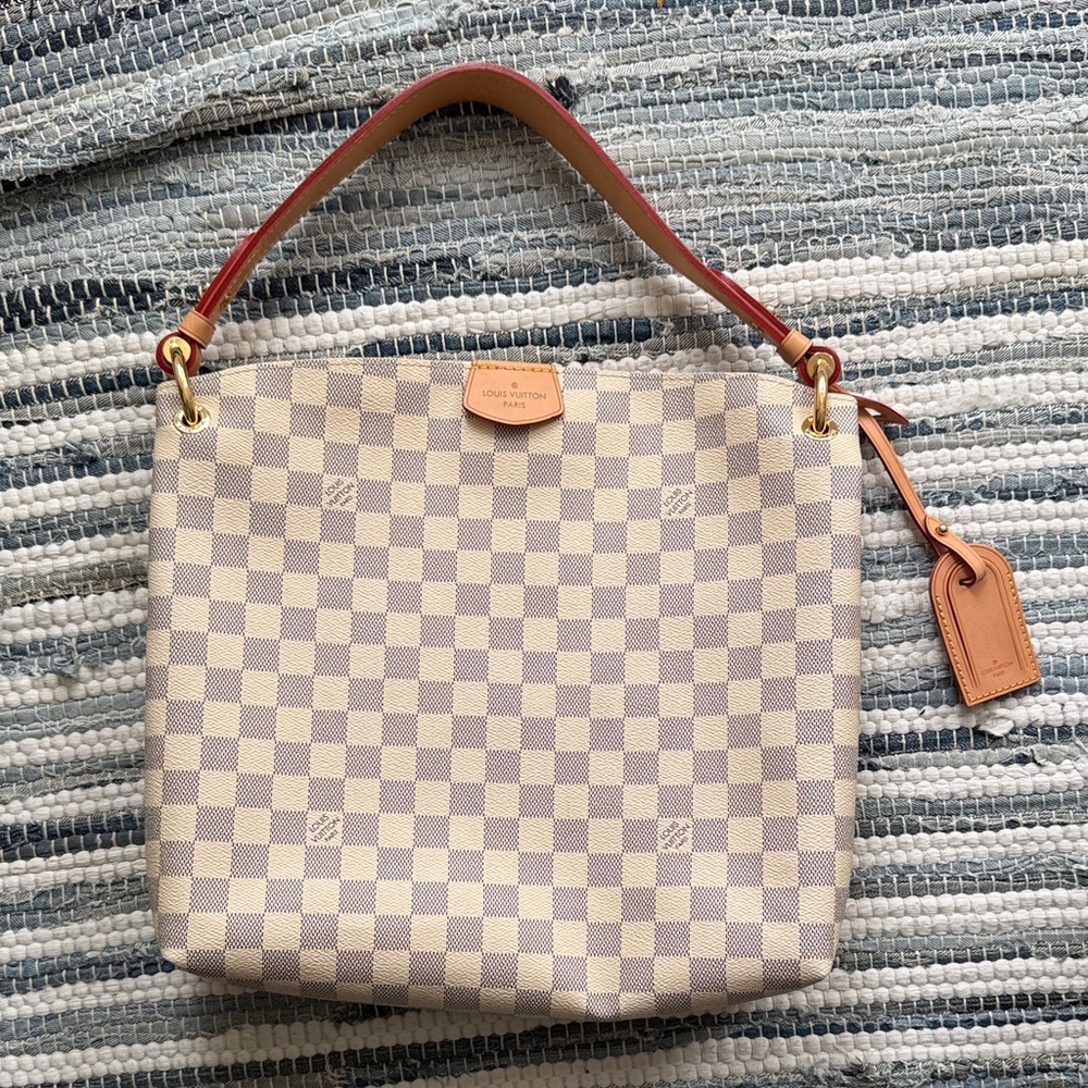 Louis Vuitton Checkered Cream and Tan Shoulder Bag